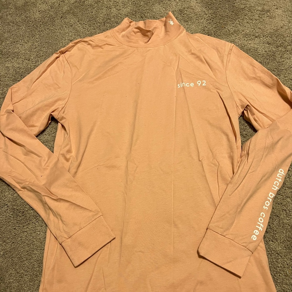 Womens Dutch Bros Coffee Dutchwear Long Sleeve T-Shirt Sz Medium Pink Mock Neck